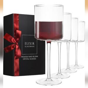 Elixir Glassware Set Of 4 Square Wine Glasses - New In Box